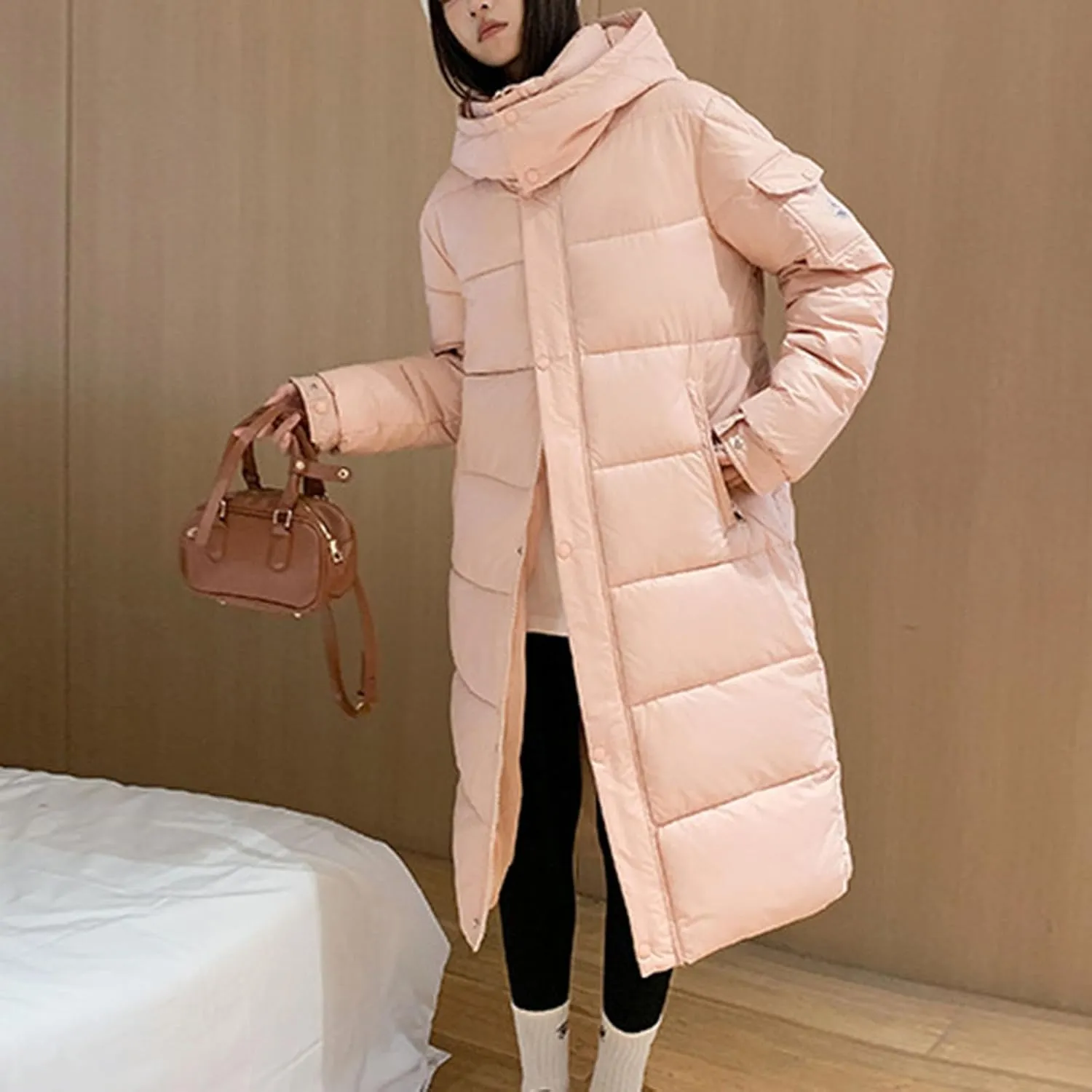 Women's Winter Long Puffer Coats Hooded Zip Up Casual Thickened Down Jackets 2024 Trendy Warm Clothes Outerwear