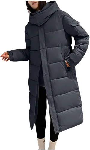 Women's Winter Long Puffer Coats Hooded Zip Up Casual Thickened Down Jackets 2024 Trendy Warm Clothes Outerwear