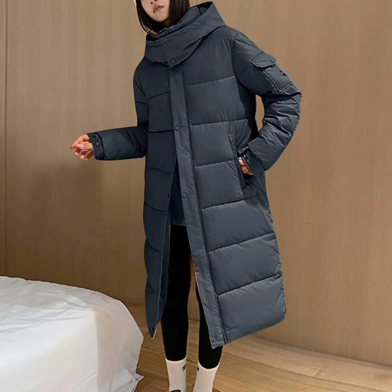 Women's Winter Long Puffer Coats Hooded Zip Up Casual Thickened Down Jackets 2024 Trendy Warm Clothes Outerwear