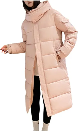 Women's Winter Long Puffer Coats Hooded Zip Up Casual Thickened Down Jackets 2024 Trendy Warm Clothes Outerwear