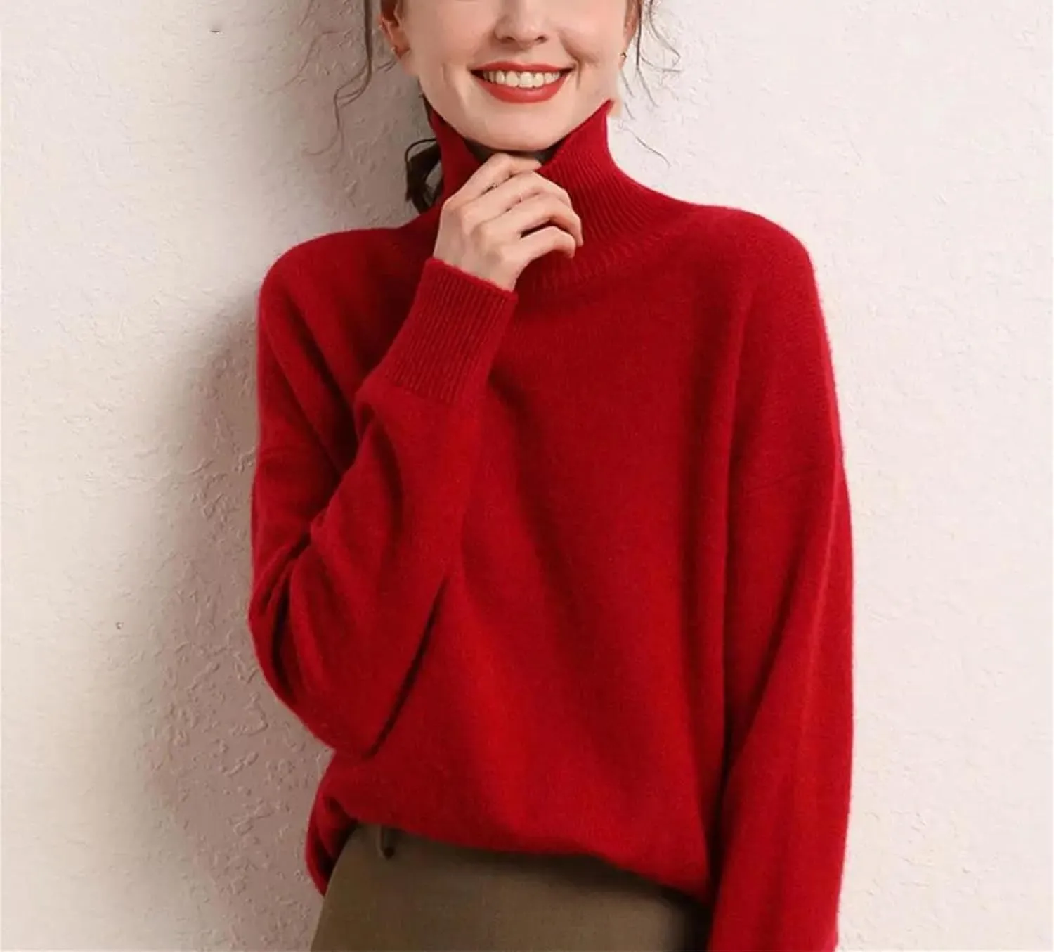 Women's Wool Sweater Turtleneck Loose Casual Soft Oversized Pullover