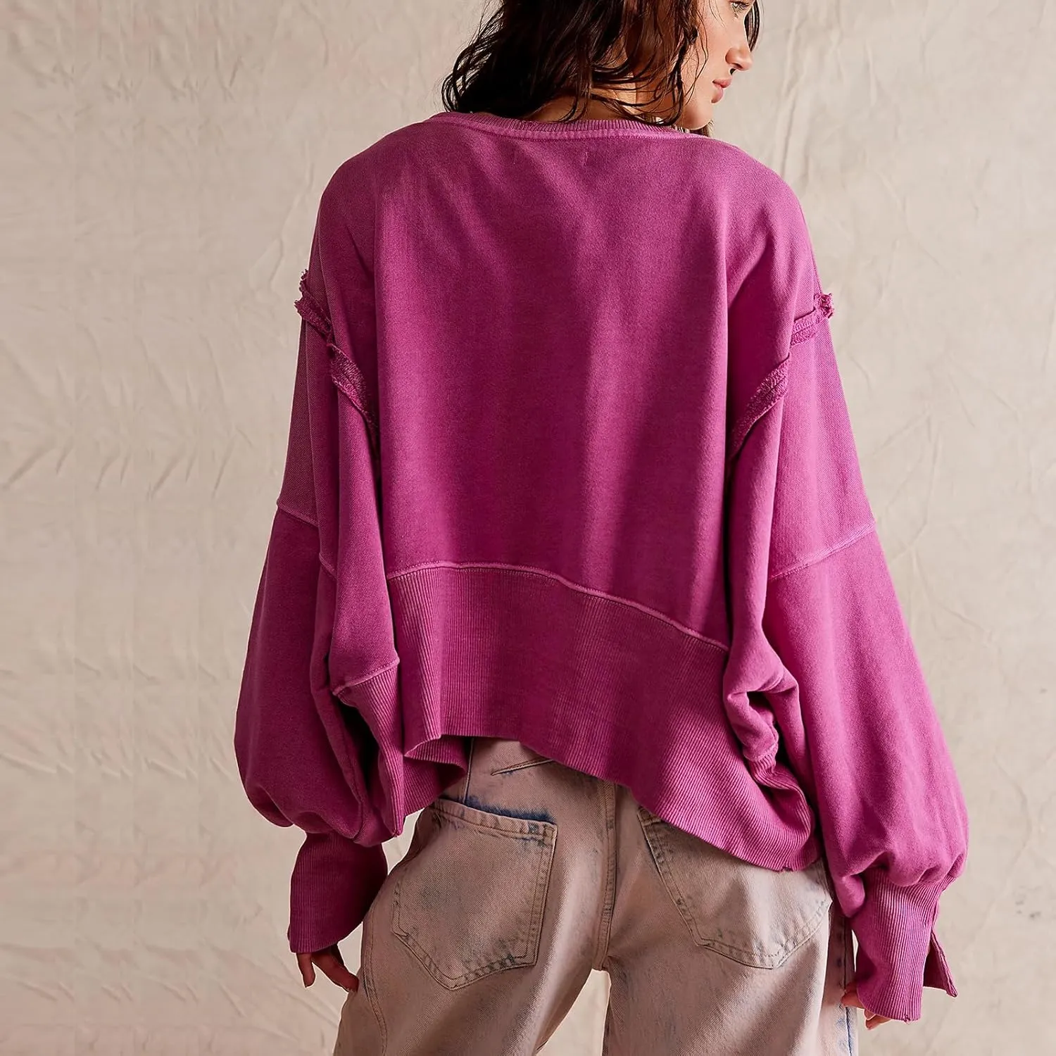 Womens Y2k Cropped Sweatshirts Crew Neck Oversized Sweatshirt Loose Long Sleeve Shirts Going Out Fall Fashion