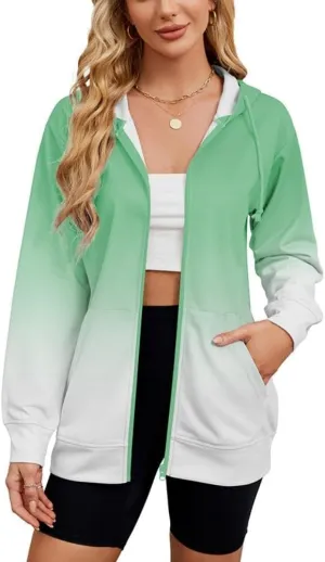 Women's Zip Up Hoodies Long Sleeve Sweatshirts Fall Outfits Casual Oversized Full Zip Hooded Jacket 2025 Fashion
