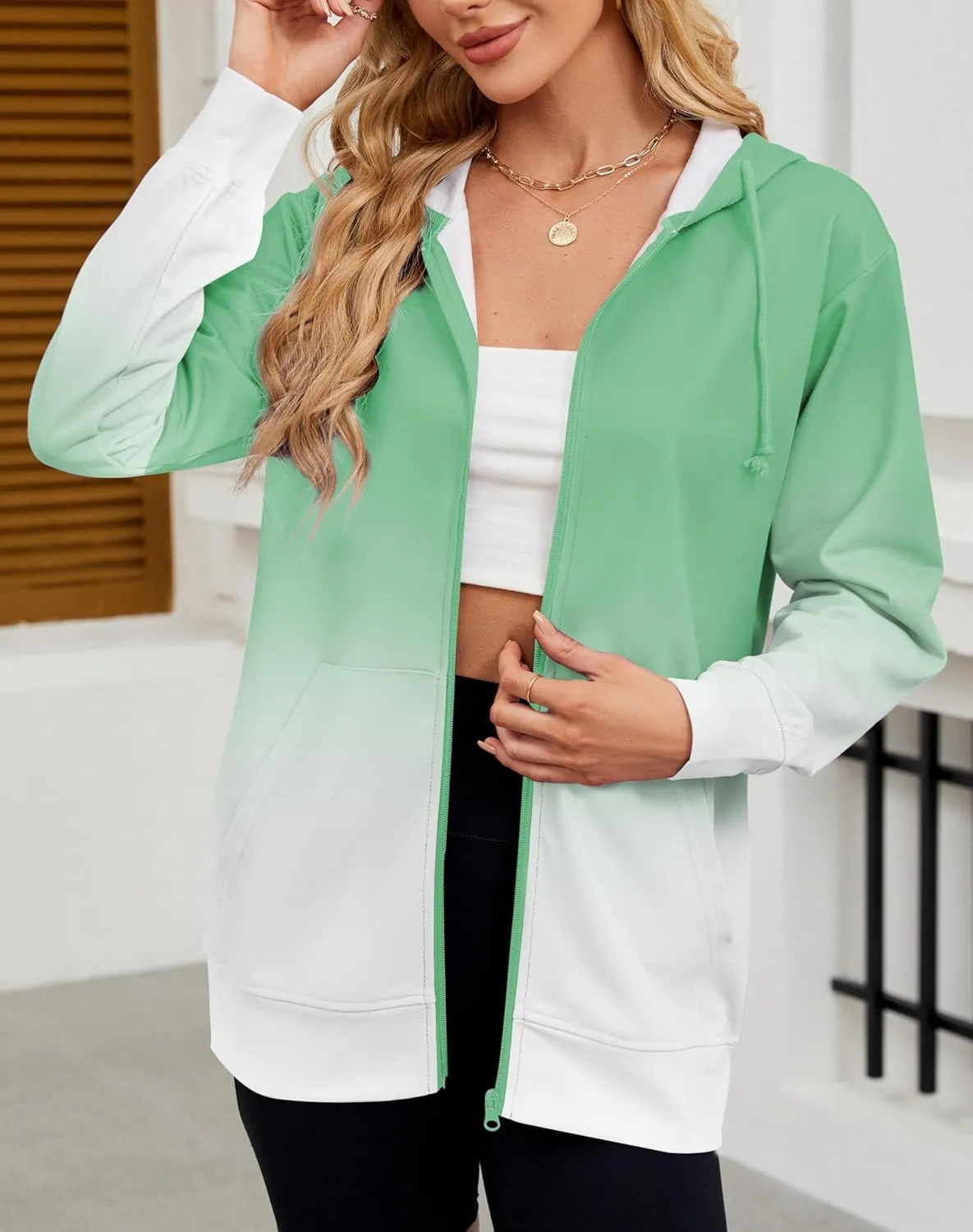 Women's Zip Up Hoodies Long Sleeve Sweatshirts Fall Outfits Casual Oversized Full Zip Hooded Jacket 2025 Fashion