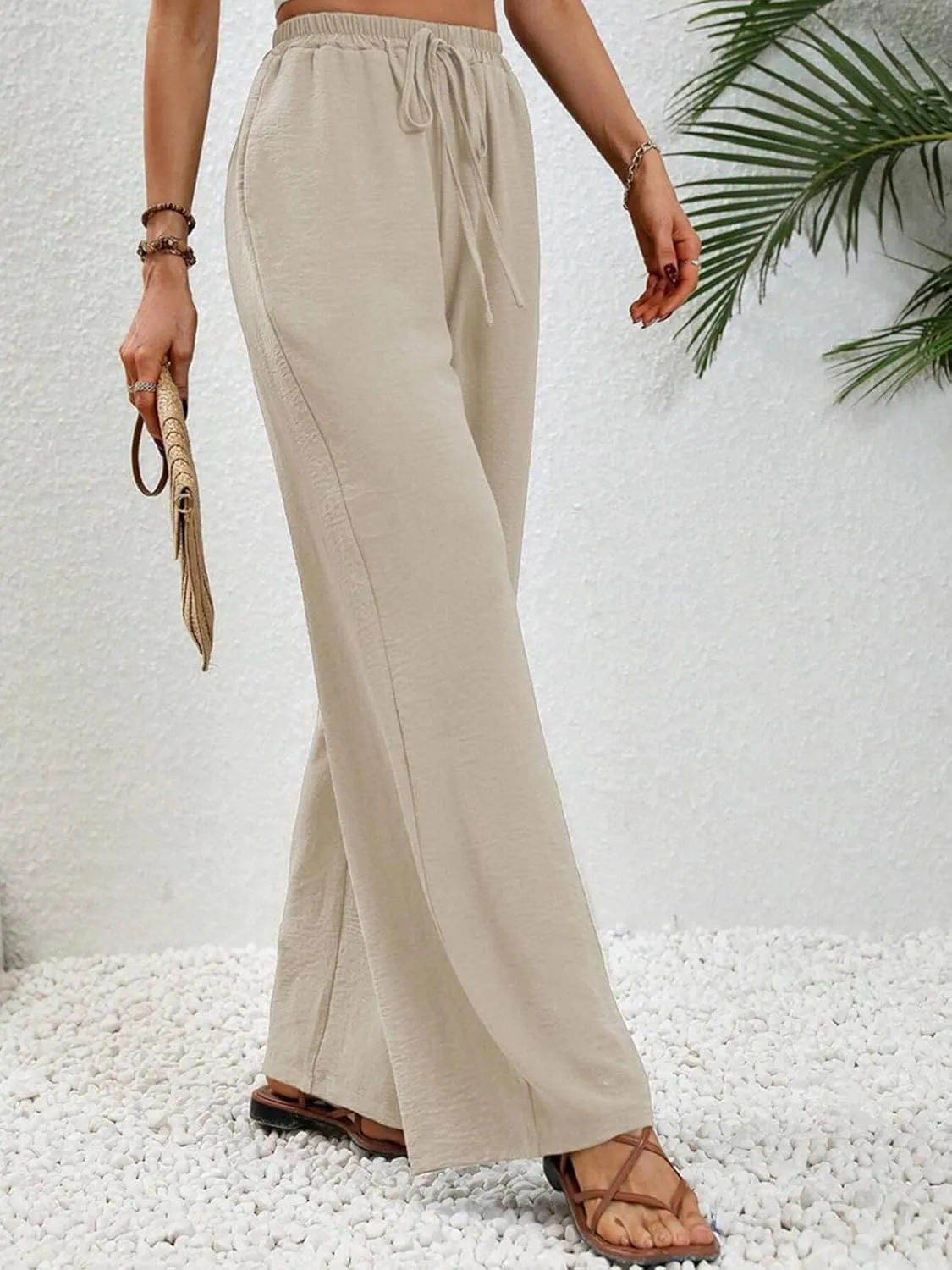 WOWULOVELY Women's High Waisted Wide Leg Long Pants Palazzo Casual Trousers with Pockets
