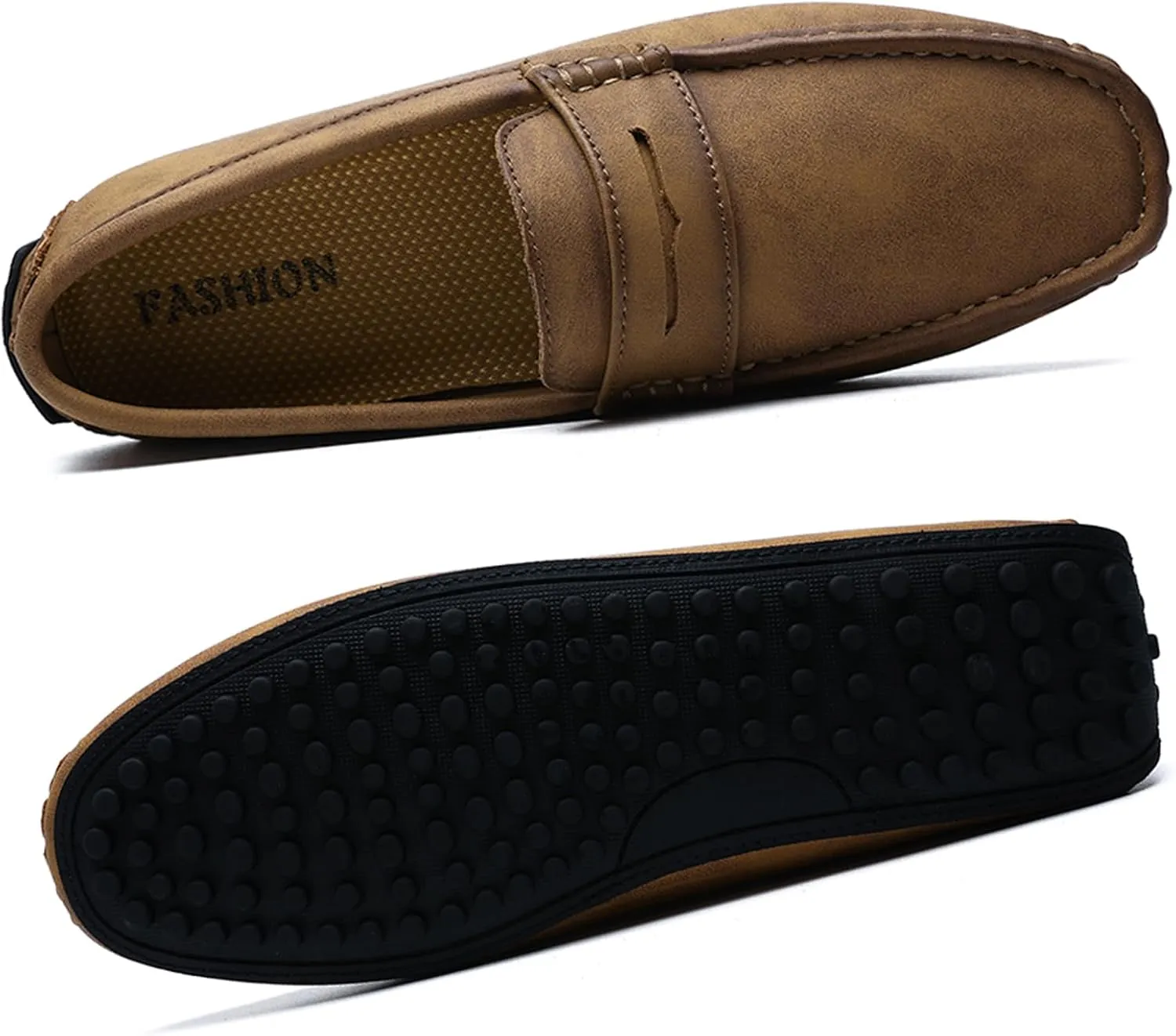 WUIWUIYU Men's Penny Loafers Moccasin Driving Shoes Slip Ons Casual Leather Flats Boat Shoes