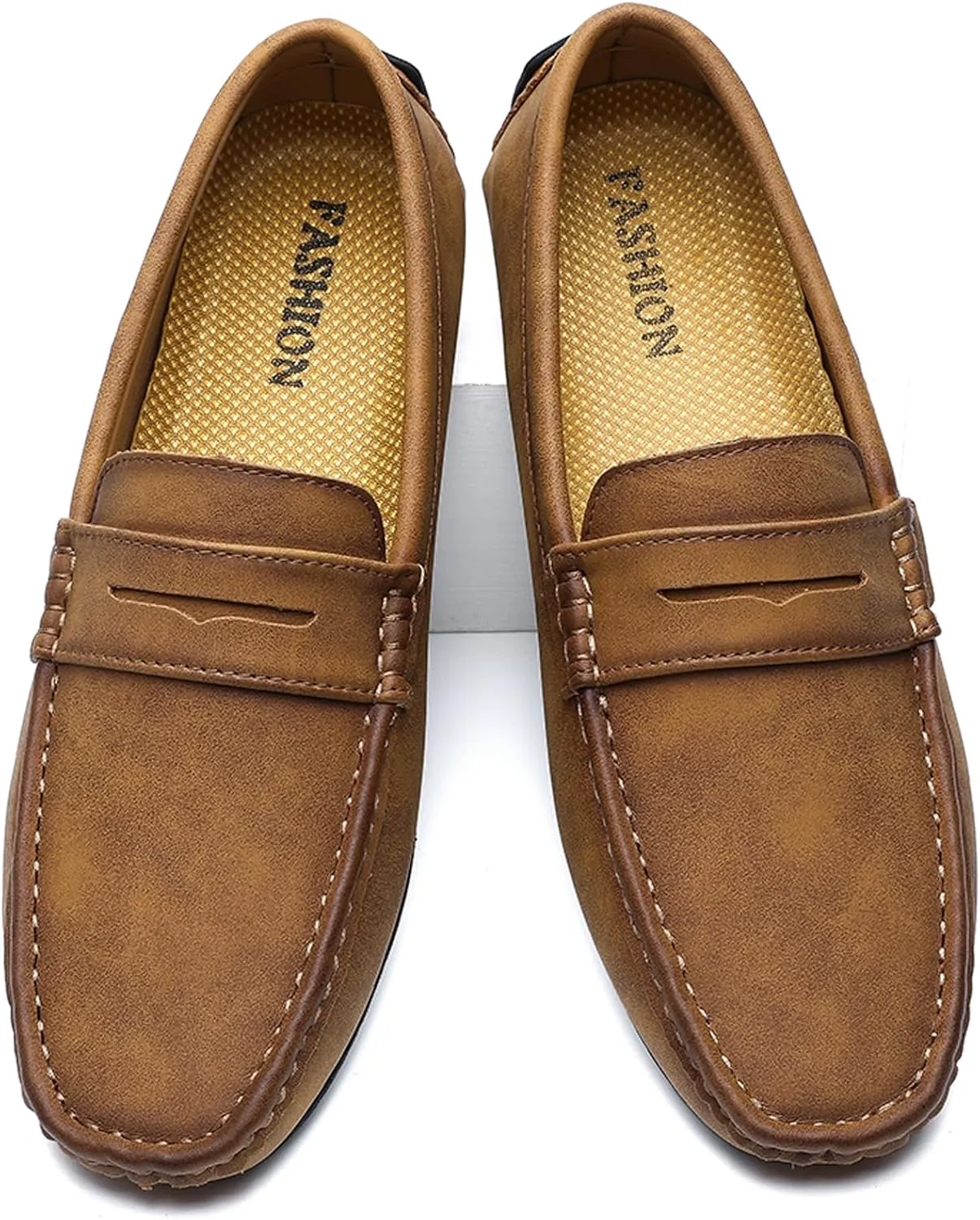 WUIWUIYU Men's Penny Loafers Moccasin Driving Shoes Slip Ons Casual Leather Flats Boat Shoes