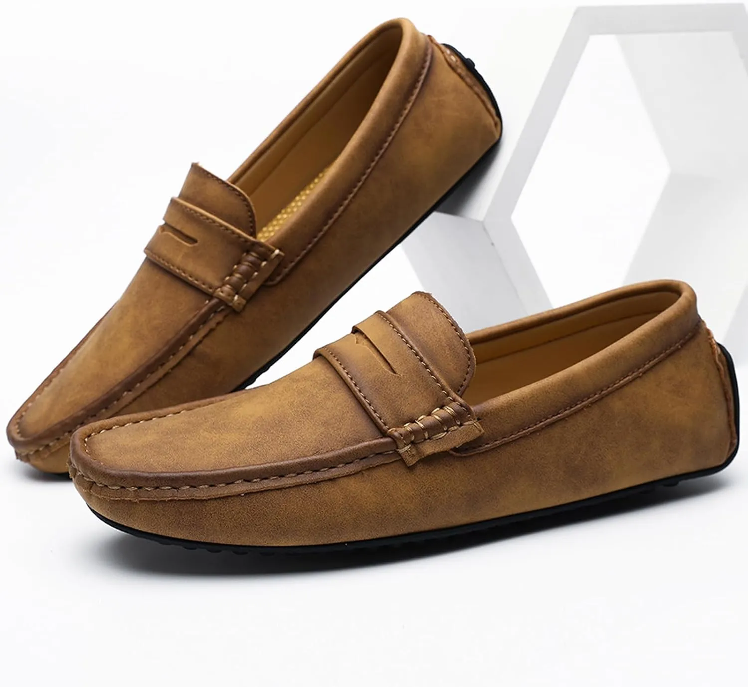 WUIWUIYU Men's Penny Loafers Moccasin Driving Shoes Slip Ons Casual Leather Flats Boat Shoes