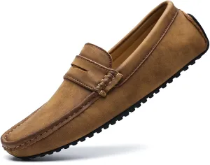 WUIWUIYU Men's Penny Loafers Moccasin Driving Shoes Slip Ons Casual Leather Flats Boat Shoes