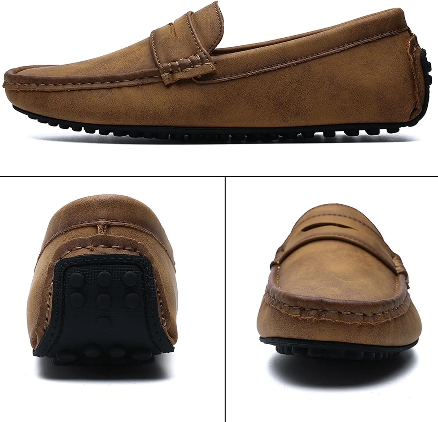 WUIWUIYU Men's Penny Loafers Moccasin Driving Shoes Slip Ons Casual Leather Flats Boat Shoes