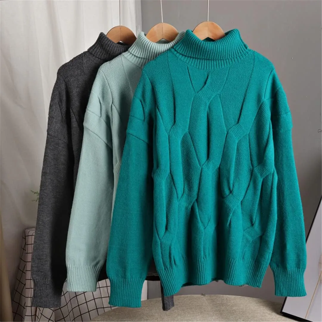 Wvapzxx Oversized Winter Thick Warm Women Turtleneck Sweaters Pullover Casual Loose Cashmere Jumper