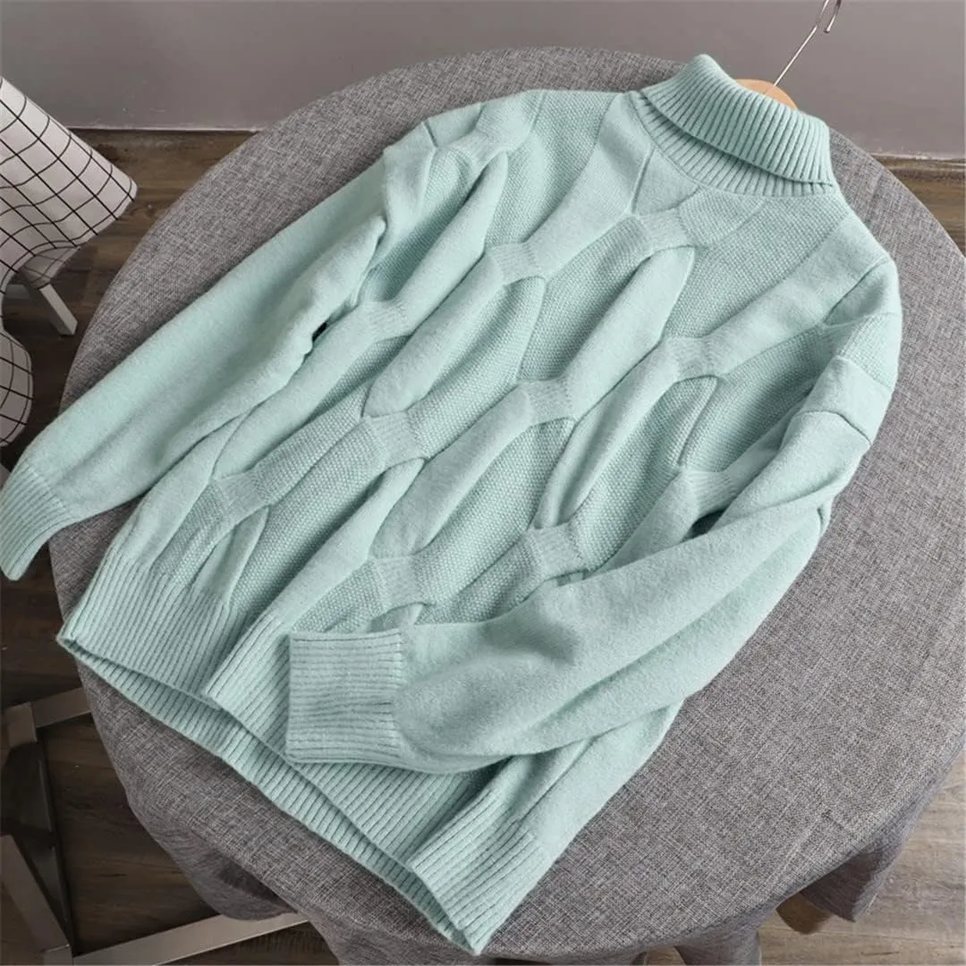 Wvapzxx Oversized Winter Thick Warm Women Turtleneck Sweaters Pullover Casual Loose Cashmere Jumper