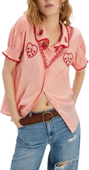 Y2k Button Down Shirts Women Slim Fit Short Sleeve Top Vintage Puff Sleeve Lapel Gingham Summer Going Out Blouse