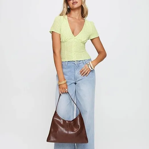 Y2k Button Down Shirts Women Slim Fit Short Sleeve Top Vintage Puff Sleeve Lapel Gingham Summer Going Out Blouse