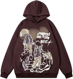 YEOU Men's Fashion Carton Hoodie Sweatshirt Fleece Y2K Harajuku Hip Hop Streetwear Casual Sweatshirt Hooded