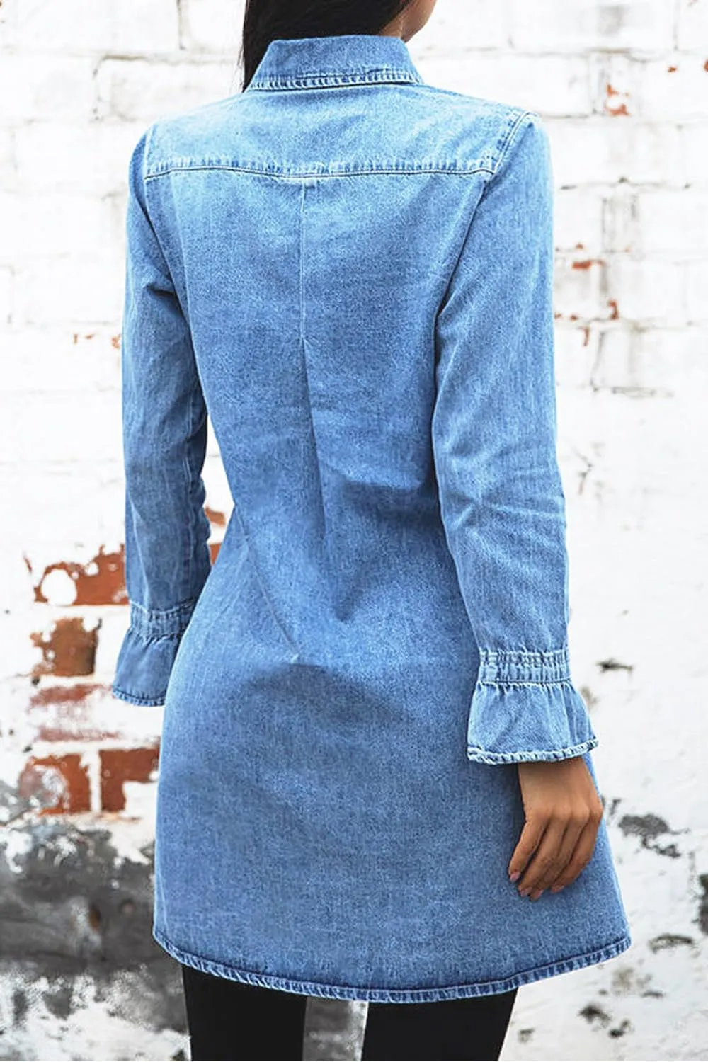 yoeasy Womens Denim Shirt Dress Long Sleeve Button Down V Neck Casual A-line Slim fit Jean Mini Dress