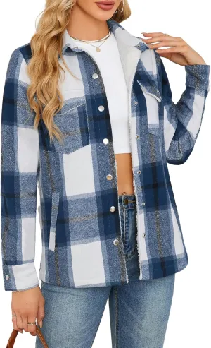 ZAFUL Womens Corduroy Sherpa Jackets Button Down Long Sleeve Fleece Outwear Coat with Pockets