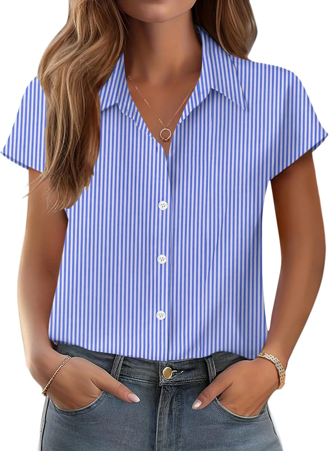 Zeagoo Womens Button Down Shirt V Neck Blouses Cap Sleeve Top Dressy Casual Blouses 2025 Trendy Bussiness Work Outfits S-XXL