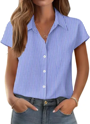 Zeagoo Womens Button Down Shirt V Neck Blouses Cap Sleeve Top Dressy Casual Blouses 2025 Trendy Bussiness Work Outfits S-XXL