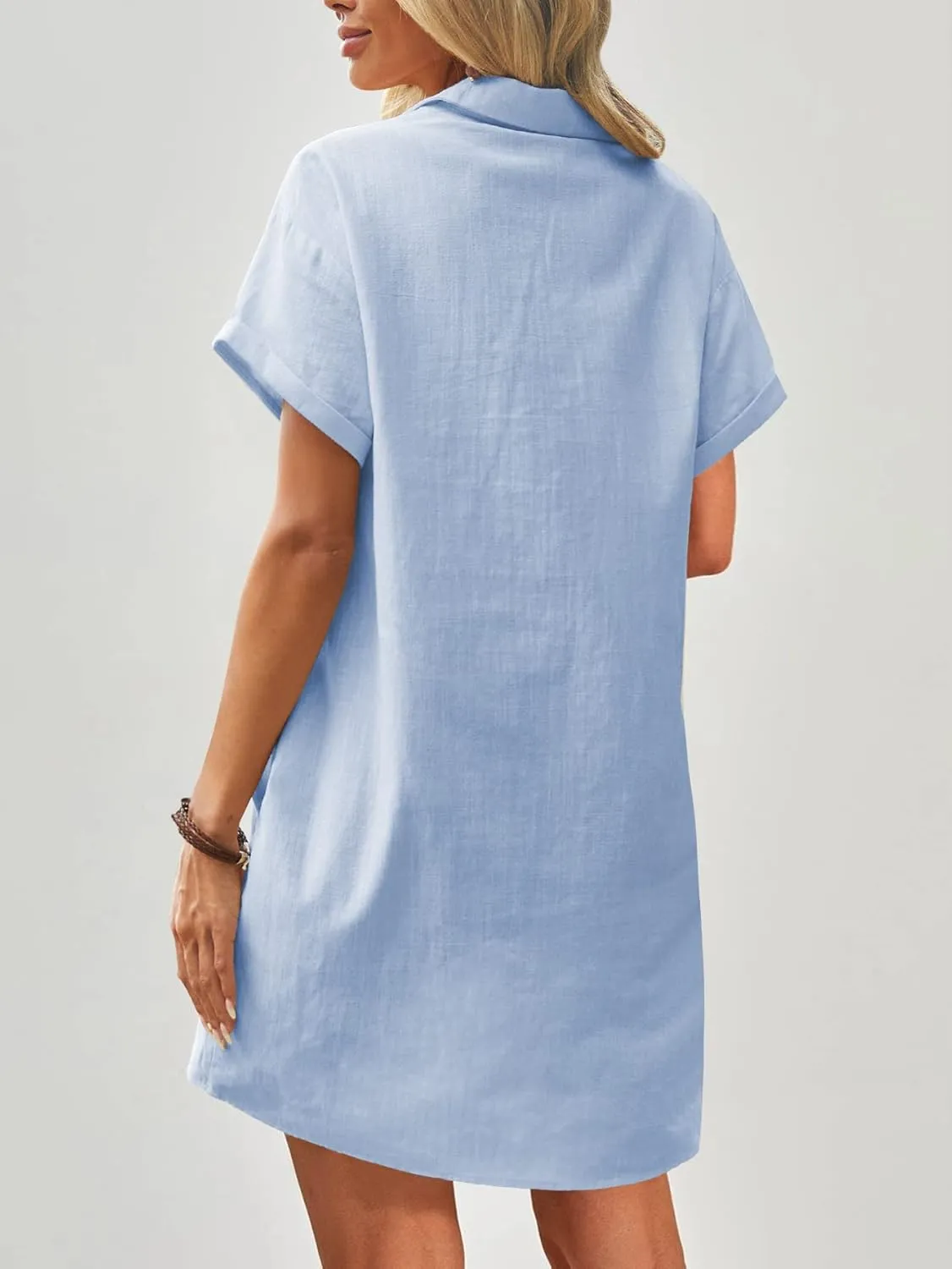 Zeagoo Womens Cotton Shirt Dress Summer Casual Short Sleeve Button Down Beach Cover Up Shirts with Pockets